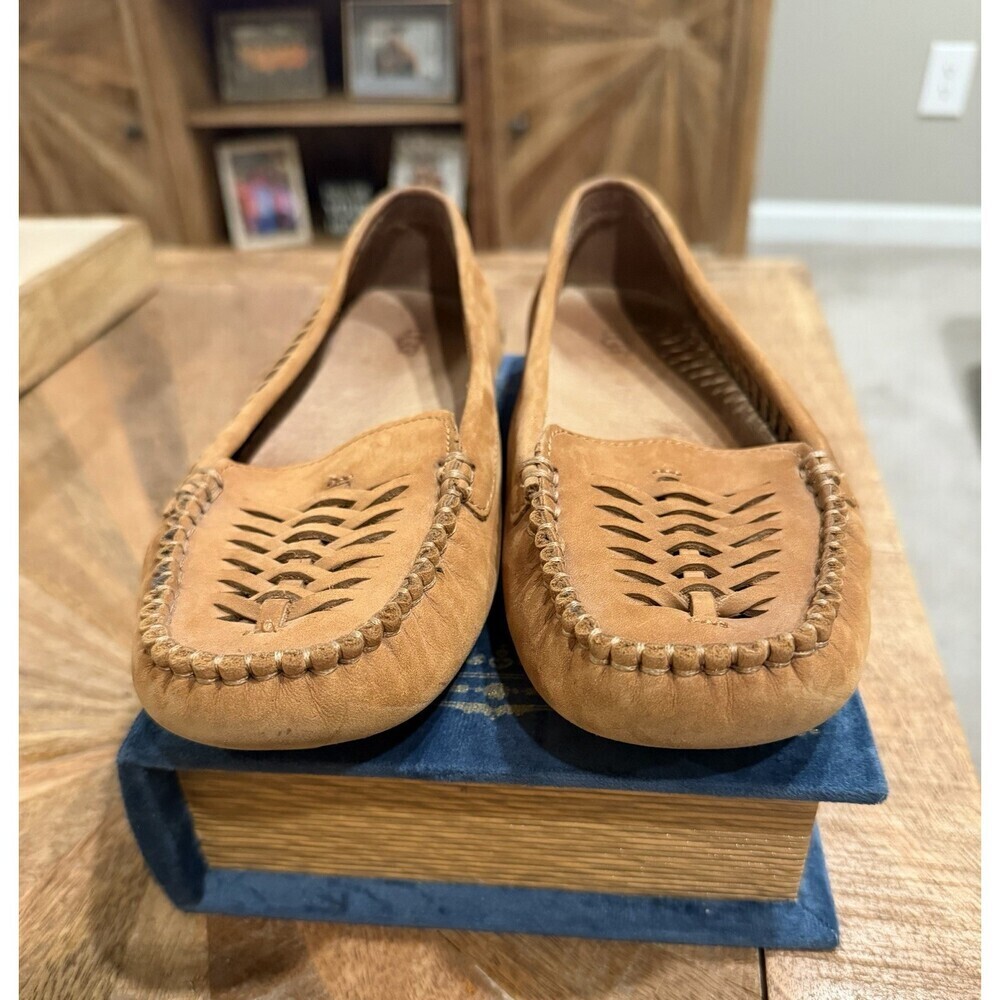 UGG Clary Womens 7.5 Brown Leather Moccasin Loafer Woven Driving Flats - Picture 7 of 10